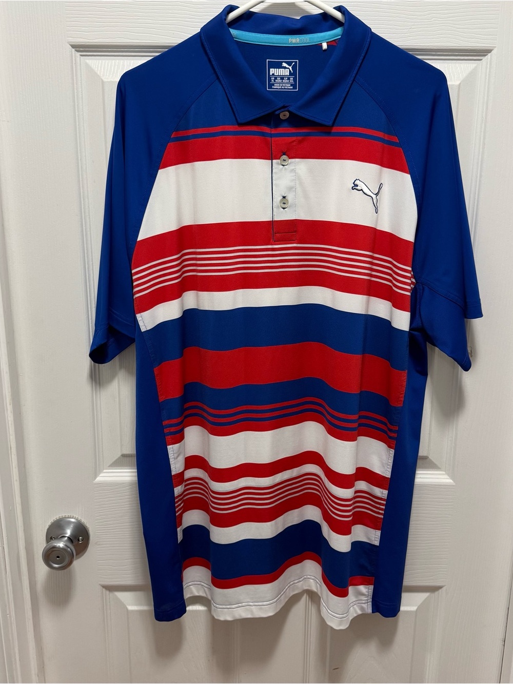 Puma Men’s Royal Blue Red & White Striped Polo